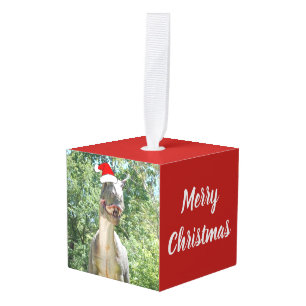 Dinosaur Wearing a Santa Claus Hat Cube Ornament