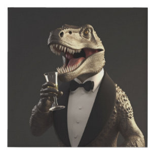 Dinosaur wearing a tuxedo faux canvas print