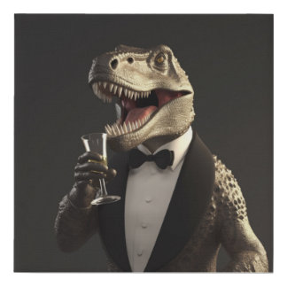 Dinosaur wearing a tuxedo faux canvas print