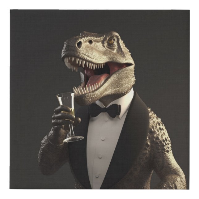 Dinosaur wearing a tuxedo   faux canvas print (Front)
