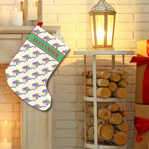 Dinosaur Wearing Santa Hat Pattern Add Name Small Christmas Stocking