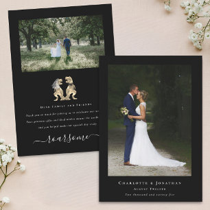 Dinosaur Wedding 2 Photo Thank You Black and White Card