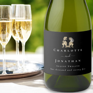Dinosaur Wedding Black & White Custom Sparkling Wine Label