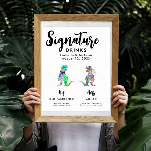 Dinosaur Wedding Bride and Groom Signature Drinks Poster
