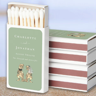 Dinosaur Wedding Bride & Groom Names Sage Green Matchboxes