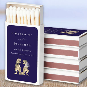 Dinosaur Wedding Bride & Groom Navy Blue Custom Matchboxes