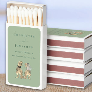 Dinosaur Wedding Bride & Groom Sage Green Custom Matchboxes