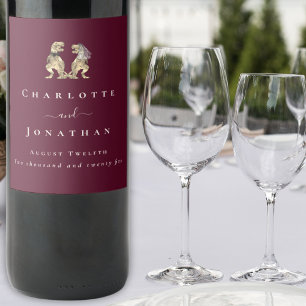 Dinosaur Wedding Burgundy & Cream Personalized Wine Label