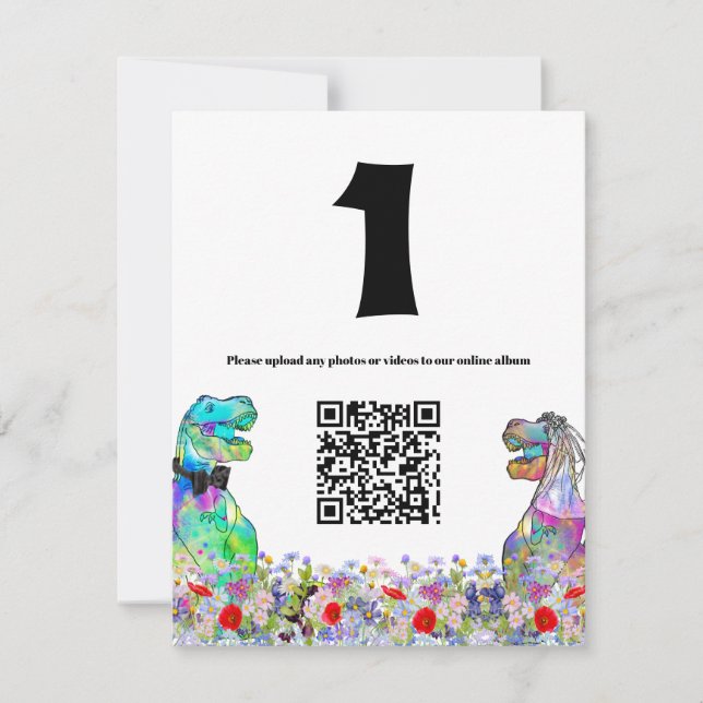 Dinosaur Wedding Colorful Wildflower QR Code  (Front)