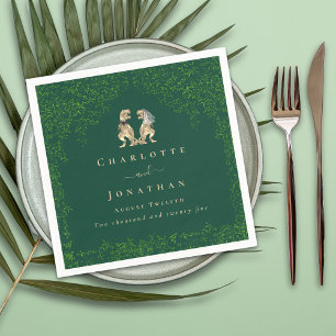 Dinosaur Wedding Dark Green Napkins