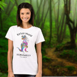 Dinosaur Wedding Funny Bachelorette Bridesmaid T-Shirt<br><div class="desc">Funny bridesmaid to Brideasaurus team bride dinosaur wedding T Rex bride t-shirt in colorful psychedelic bright colors. Modern handwriting typography easy to personalize using the template. Ideal for bachelorette or bridal shower parties as well as the build up to the big event, a great way to keep everyone smiling. Original...</div>