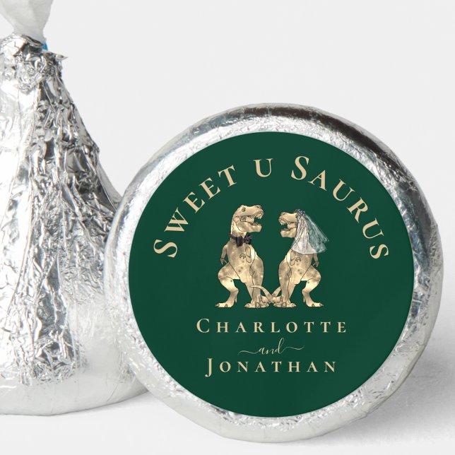 Dinosaur Wedding Green Custom Hershey®'s Kisses® (green Dinosaur wedding personalized favor candy T-Rex bride and groom funny sweet u saurus quote)