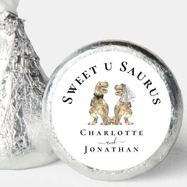 Dinosaur Wedding Green Custom Hershey®'s Kisses® (Dinosaur theme wedding personalized candy favors funny dino quote Sweet u Saurus T-Rex bride & groom)