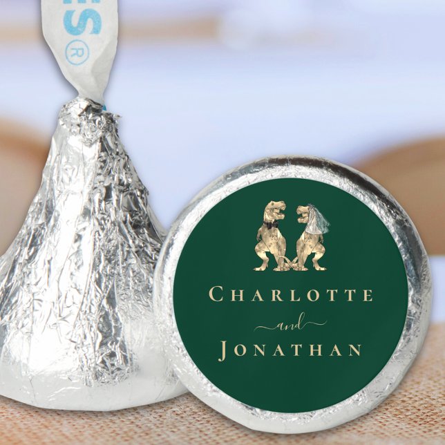 Dinosaur Wedding Green Personalized  Hershey®'s Kisses® (Dinosaur wedding bride and groom personalized green candy favors funny T-Rex Jurassic dino couple)