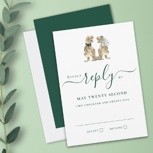 Dinosaur Wedding Green Reply RSVP Card
