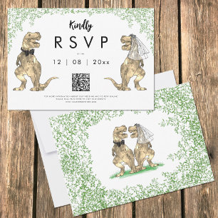 Dinosaur Wedding Reply QR code RSVP Card