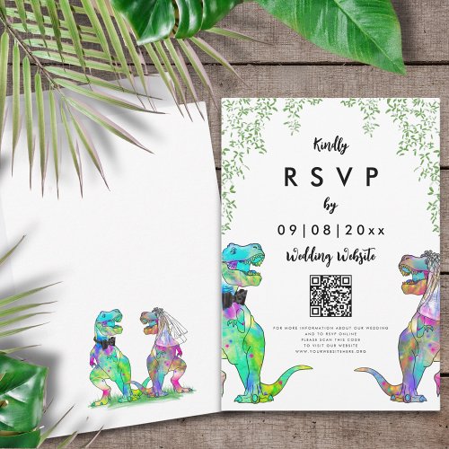 Dinosaur Wedding Reply Website QR Code RSVP Card