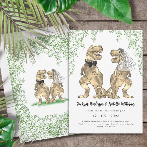 Dinosaur Wedding T_Rex Bride and Groom Invitation