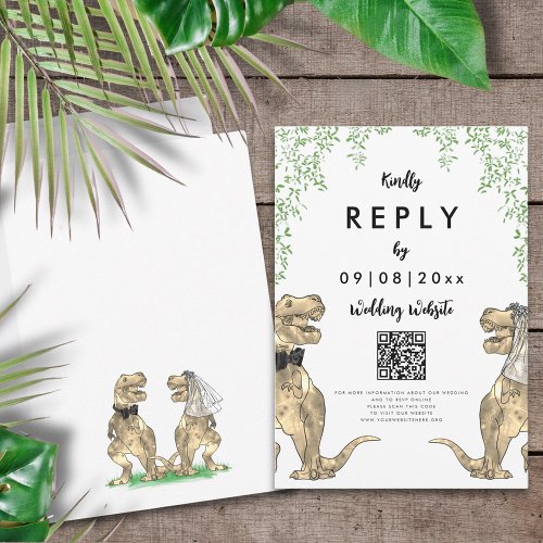 Dinosaur Wedding Website Reply QR Code RSVP Card