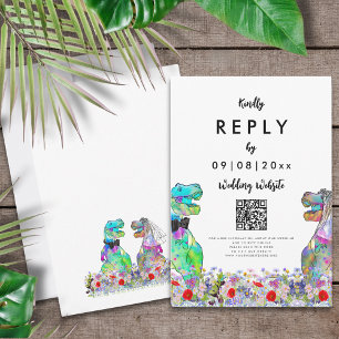 Dinosaur Wedding Website Reply QR Code RSVP Card
