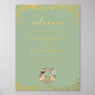 Dinosaur Wedding Welcome Sage Green Gold Foil Prints