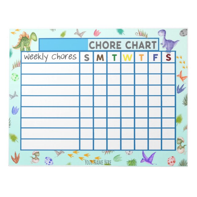 Dinosaur Weekly Chore Chart Custom Notepad (Front)