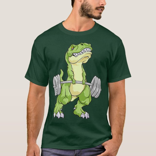 Dinosaur Weightlifting T Rex Fitness Gym Workout T-Shirt (Front)