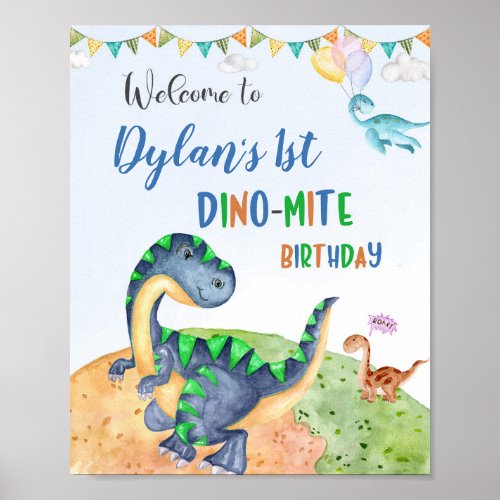 Dinosaur welcome party sign Dino_mite party poster