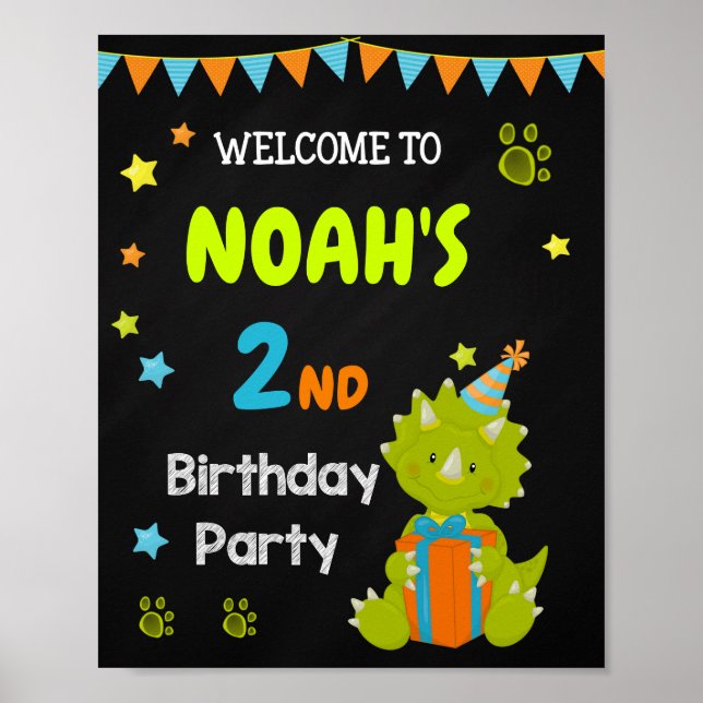 Dinosaur welcome party sign Dino poster (Front)
