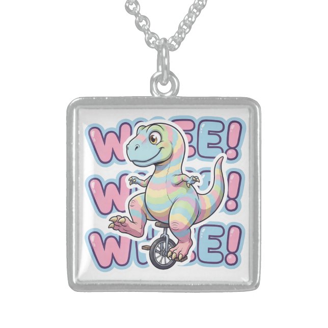 Dinosaur,Whee!  Sterling Silver Necklace (Front)
