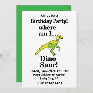 Dinosaur Where Am I Funny Birthday Party Invitation