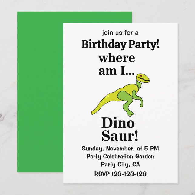 Dinosaur Where Am I Funny Birthday Party Invitation (Front/Back)