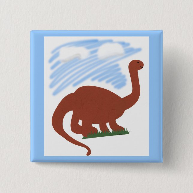 Dinosaur Whimsical Cartoon Art Button (Front)