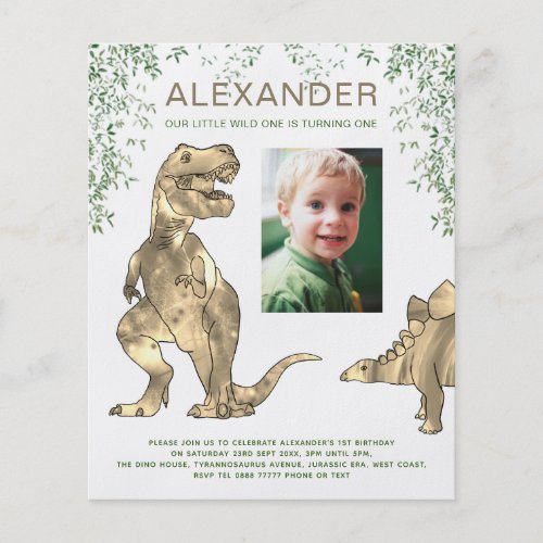 Dinosaur wild one 1st Birthday Party Budget Flyer