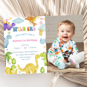 Dinosaur Wild One 1st Birthday Party Invitation