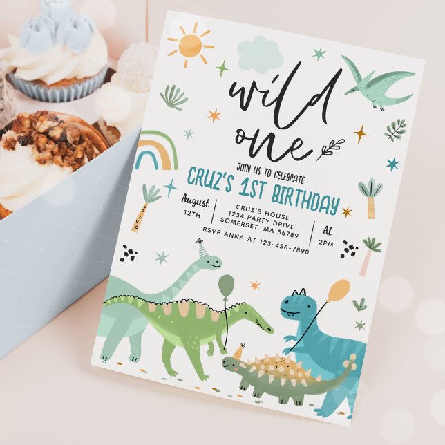 Dinosaur Wild One 1st T-Rex Birthday Party Invitation (Creator Uploaded)