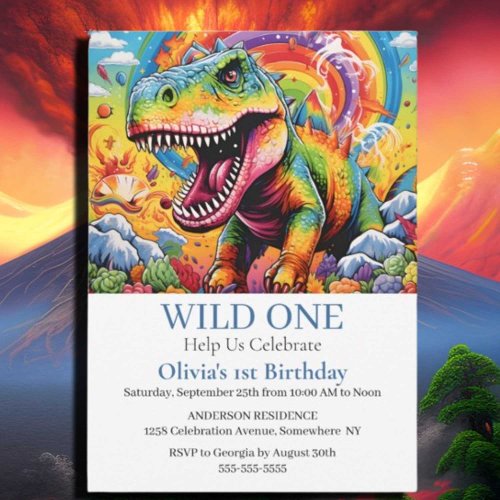 Dinosaur Wild One Birthday Invitation