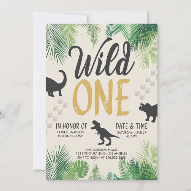 Dinosaur Wild One - First Birthday Invitation (Front)