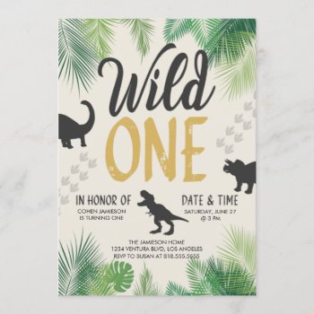 Dinosaur Wild One - First Birthday Invitation by party_depot at Zazzle