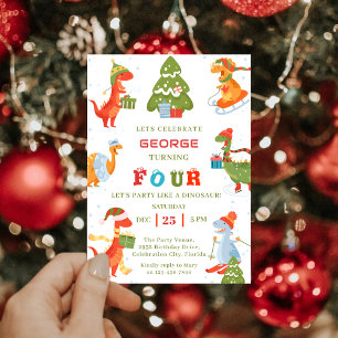 Dinosaur Winter Holiday Christmas Birthday Party Invitation