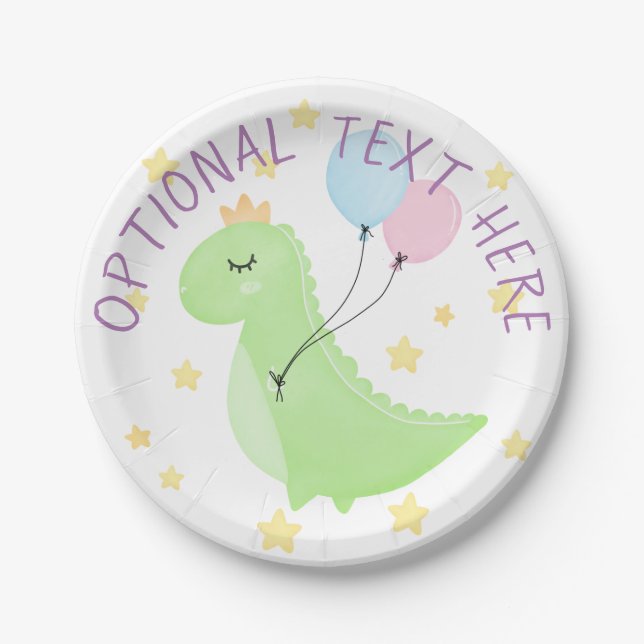 Dinosaur with Balloons  Paper Plates (Front)