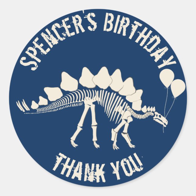 Dinosaur with Balloons Thank You Classic Round Sticker (Front)