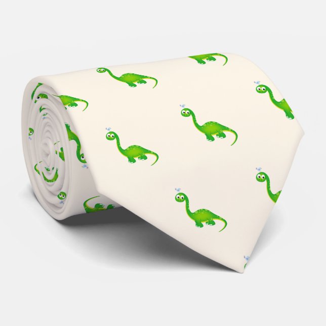 Dinosaur with Birdie on Top Neck Tie (Rolled)