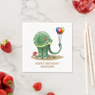 Dinosaur with birthday balloons napkins