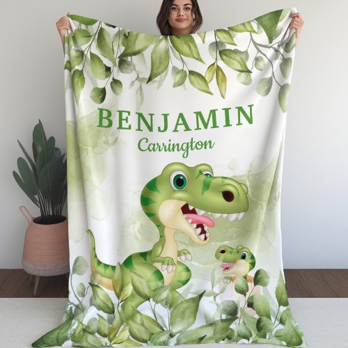 Dinosaur with Leaves Kids Blanket for Boys 