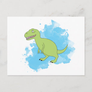 Dinosaur with Watercolor Background Design Postcard