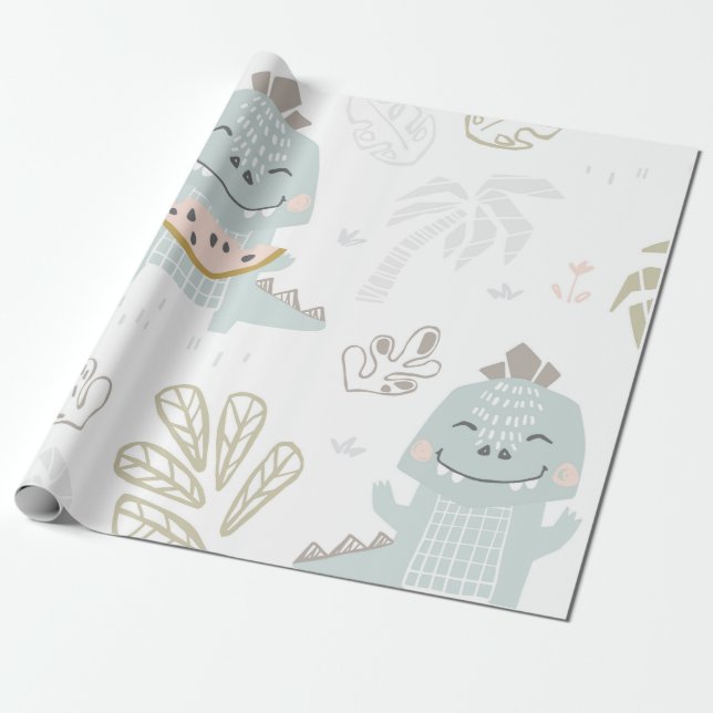  Dinosaur with watermelon Wrapping Paper (Unrolled)