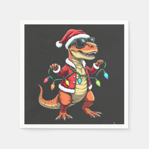 Dinosaur Wrapped with Christmas Lights Santa Hat Napkins