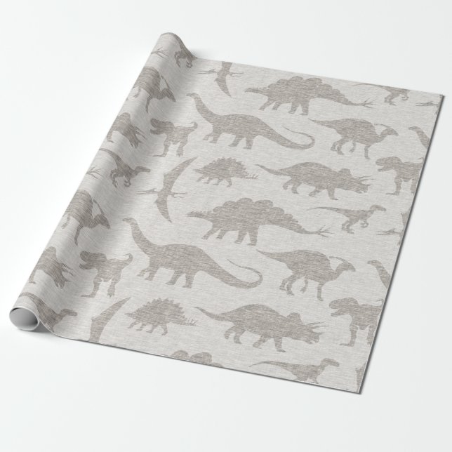 Dinosaur Wrapping Paper - Beige (Unrolled)