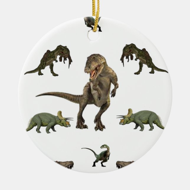 Dinosaur Wrapping Paper Ceramic Ornament (Front)
